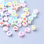 Craft Acrylic Horizontal Hole Letter Beads, Flat Round, Mixed Color, 6x3.5mm, Hole: 2mm, about 360pcs/50g(X-SACR-S201-11)