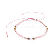 Adjustable Nylon Thread Braided Beads Bracelets, with Glass Seed Beads and Faceted Natural Rose Quartz Round Beads, 2 inch(5.2cm)(BJEW-JB04379-03)