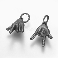 Brass ASL Charms, Long-lasting Plated, Gesture For I Love You, Matte Gunmetal, 13.8x9x4.5mm, Hole: 3.5mm(KK-O122-11MB)