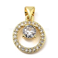 Rack Plating Brass Micro Pave Clear Cubic Zirconia Pendants, Long-Lasting Plated, Cadmium Free & Lead Free, Round Eing Charm, Real 18K Gold Plated, 14.5x12x4mm, Hole: 4.5x3.5mm(KK-Q784-26G)