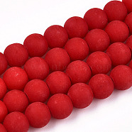 Opaque Glass Beads Strands, Frosted, Round, Red, 8~8.5mm, Hole: 1.5mm, about 51~53pcs/strand, 14.96 inch~15.55 inch(38~39.7cm)(GLAA-T032-P8mm-MD04)