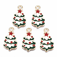 Alloy Enamel Pendants, Cadmium Free & Lead Free, Christmas Trees, Light Gold, Green, 25.5x14.5x1.5mm, Hole: 2.5mm(ENAM-S121-166-RS)