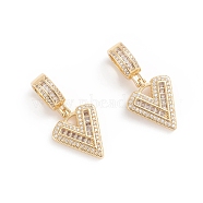 Brass Micro Pave Cubic Zirconia Pendants, Long-Lasting Plated, Letter, Clear, Letter.V, 33.2mm, Hole: 6.5x9mm, Letter.V: 20x16.8x3.5mm(ZIRC-G165-13G-V)