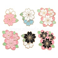 6Pcs 6 Style Creative Zinc Alloy Brooches, Enamel Pin, with Iron Butterfly Clutches or Rubber Clutches, Flower, Golden, Mixed Color, 23.5~30x25~27mm, Pin: 1mm, 1pc/style(JEWB-LS0001-46)