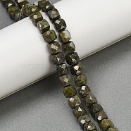 Natural Epidote with Pyrite Beads Strands, Faceted, Cube, 6x6x6mm, Hole: 1mm, about 56pcs/strand, 15.55''(39.5cm)(G-H078-C41-6mm)