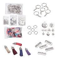 DIY Keychain Making Kit, Including Inspirational Message Alloy Pendants, Faux Suede Tassel Pendant Decorations with CCB Plastic Cord Ends, Iron Open Jump Rings, Split Key Rings, Antique Silver & Platinum, Faux Suede Tassel Pendant: 35pcs/bag(DIY-YW0003-69)
