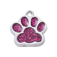 Alloy Enamel Charms, with Glitter Powder, Dog Paw Prints, Platinum, Orchid, 17.7x16.6x2mm, Hole: 2mm(ENAM-TAC0001-05I)