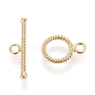 Brass Toggle Clasps, with Jump Rings, Long-Lasting Plated, Ring, Real 18K Gold Plated, Ring: 13x9x1.3mm, Hole: 2mm, Bar: 20x5x2mm, Hole: 2mm(KK-M108-E01)