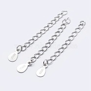 925 Sterling Silver End with Extender Chains and Teardrop Charms, Carved with S925, Silver, 48mm, Hole: 1.5mm(STER-F036-26S-48mm)
