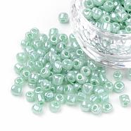 Glass Seed Beads, Ceylon, Round, Aqua, 2mm, Hole: 1mm, about 30000pcs/pound(SEED-A011-2mm-154)