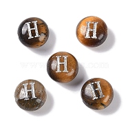 Natural Tiger Eye Beads, Rondelle with Letter, Letter H, 8.5~9x5~5.5mm, Hole: 1.2mm(G-L524-20H-02)