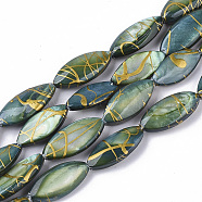 Drawbench Freshwater Shell Beads Strands, Dyed, Horse Eye, Green, 14.5~18x6.5~8x2.5~5mm, Hole: 1mm, about 22pcs/Strand, 13.58 inch~14.37 inch(SHEL-T013-002B-03)