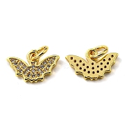 Rack Plating Brass Micro Pave Cubic Zirconia Charms, with Jump Ring, Bat, Real 18K Gold Plated, 8.5x13x1.5mm, Hole: 3.2mm(KK-D036-03G)