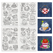 4 Sheets 11.6x8.2 Inch Stick and Stitch Embroidery Patterns, Non-woven Fabrics Water Soluble Embroidery Stabilizers, Afternoon Tea, 297x210mmm(DIY-WH0455-175)