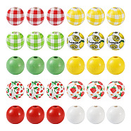 140Pcs 10 Styles Natural Wooden Beads Set, Plaid Beads, Spray Painted Beads and Printed Fruit Beads, Round, Mixed Color, 5/8 inch(16mm), Hole: 4mm(WOOD-TA0001-76)