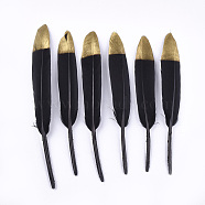 Goose Feather Costume Accessories, Dyed, Spray Gold Color, Black, 128~165x17~25mm, about 100pcs/bag(FIND-T037-06A)