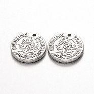 CCB Plastic Pendants, Flat Round with Words, Antique Silver, 17x3mm, Hole: 2mm(CCB-N001-08)