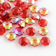 AB-Color Plated Flower Transparent Glass Beads, Marguerite Beads, Faceted, Red, 9.5~10x4mm, Hole: 1mm(X-GLAA-R160-01AB)