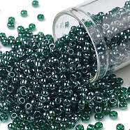 TOHO Round Seed Beads, Japanese Seed Beads, (118) Transparent Luster Green Emerald, 8/0, 3mm, Hole: 1mm, about 1110pcs/50g(SEED-XTR08-0118)