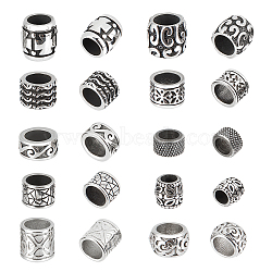 Elite 10Pcs 10 Style 304 Stainless Steel European Beads, Large Hole Beads, Column & Rondelle & Barrel, Antique Silver & Stainless Steel Color, 9.5~15x6~13mm, Hole: 5.5~9mm, 1pc/style(STAS-PH0004-50)