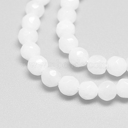 Natural White Jade Bead Strands, Faceted, Round, White, 4mm, Hole: 1mm, about 88~89pcs/strand, 14.37~14.57 inch(36.5~37cm)(X-G-R344-4mm-21)