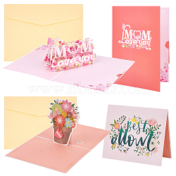 AHANDMAKER 2 Sets 2 Styles Mother's Day 3D Pop Up Paper Greeting Card for Birthday Day, with Envelope, Rectangle, Mixed Shapes, 130~200x150~156x1~2.5mm, 1 set/style(AJEW-GA0006-97)