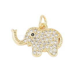 Rack Plating Brass Cubic Zirconia Pendants, with Jump Ring, Long-Lasting Plated, Lead Free & Cadmium Free, Elephant Charm, Real 18K Gold Plated, 12.5x17.5x1.5mm, Hole: 3mm(X-KK-Z060-17G)