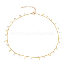 Brass Curb Chains Necklaces, with Star Brass Charms, Diamond Shape Cubic Zirconia Charms and Brass Spring Ring Clasps, Golden, 16 inch(40.5cm)(NJEW-JN03204)