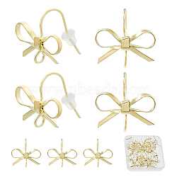 40Pcs Bowknot Shape Brass Earring Hooks, Bowknot Ear Wire, with Vertical Loops, 50Pcs Plastic Ear Nuts, Golden, 22 Gauge, 16x15mm, Hole: 2mm, Pin: 0.6mm(KK-FH0008-03)