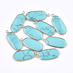 Synthetic Turquoise Pendants, with Brass Findings, Oval, Golden, 36~37x15~16x3~4mm, Hole: 2mm(G-T112-23D)
