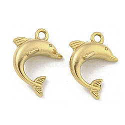 Ion Plating(IP) 304 Stainless Steel Pendants, Dolphin Charm, Real 18K Gold Plated, 20x15x7.5mm, Hole: 2mm(STAS-I307-557G)