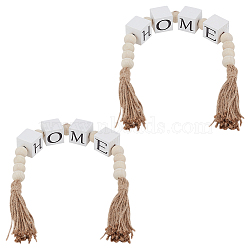 Wood Beaded Garland with Jute Cord Tassels, Home Decorations, Word Home, Cube, 565mm(DJEW-WH0042-68A)