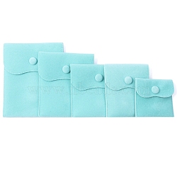 Velvet Jewelry Pouches, Jewelry Gift Bags with Snap Button, for Ring Necklace Earring Bracelet Storage, Square, Turquoise, 7x7cm(WG29129-21)