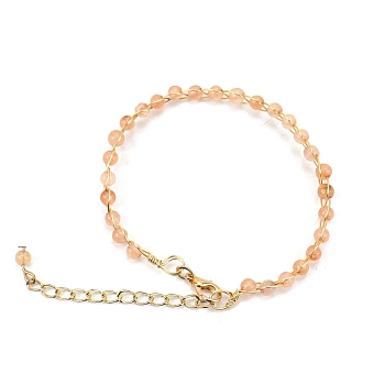 Adjustable Natural Rose Quartz Beaded Bracelet with Lobster Claw Clasp, Brass Wire Wrapped Jewelry for Women, 7-7/8~9-7/8 inch(20~25cm)