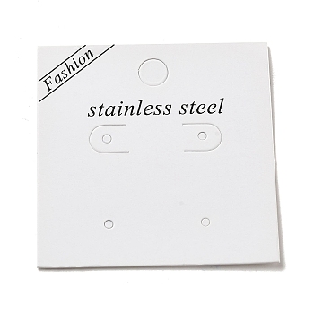 Paper Display Card with Word Stainless Steel, Used For Earrings, Square, White, 5.5x5.5x0.05cm