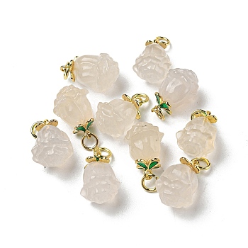Natural White Agate Rose Pendants, Flower Charms with Brass Jump Rings, Real 18K Gold Plated, 17x11x10.5mm, Hole: 3mm