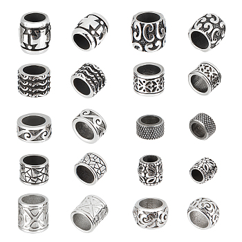 Elite 10Pcs 10 Style 304 Stainless Steel European Beads, Large Hole Beads, Column & Rondelle & Barrel, Antique Silver & Stainless Steel Color, 9.5~15x6~13mm, Hole: 5.5~9mm, 1pc/style