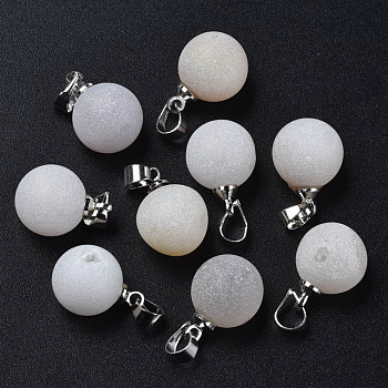 Natural Agate Charms, with Platinum Brass Findings, Rack Plating, Round, Gainsboro, 15x11x10.5mm, Hole: 4x5mm