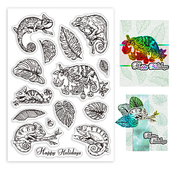 Custom PVC Plastic Clear Stamps, for DIY Scrapbooking, Photo Album Decorative, Cards Making, Chameleon, 160x110x3mm