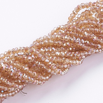 Electroplate Glass Beads Strands, Full Rainbow Plated, Faceted, Rondelle, Orange, 3x2mm, Hole: 0.8~1mm, about 165~169pcs/strand, 15.7~16.1 inch(40~41cm)