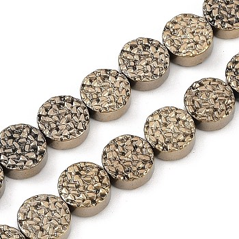 Electroplated Synthetic Non-magnetic Hematite Beads Strands, Flat Round, Coffee Plated, 8x3.5mm, Hole: 0.6mm, about 49pcs/strand, 15.87''(40.3cm)