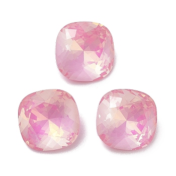 Glass Rhinestone Cabochons, Point Back & Back Plated, Faceted, Square, Light Rose, 10x10x5mm