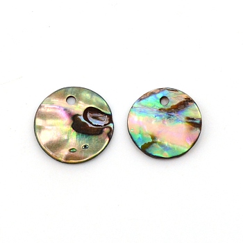 Natural Paua Shell Pendants, Flat Round, for Earring Making, 14.5x1.5mm, Hole: 1.6mm