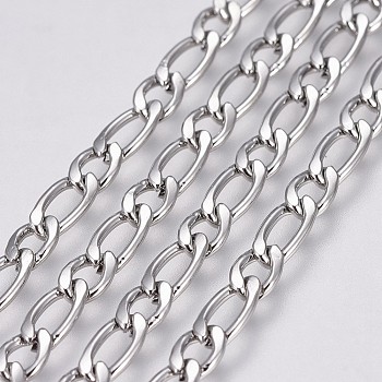 304 Stainless Steel Figaro Chains, Unwelded, Stainless Steel Color, 5.5~7.5x3.5~4x1mm