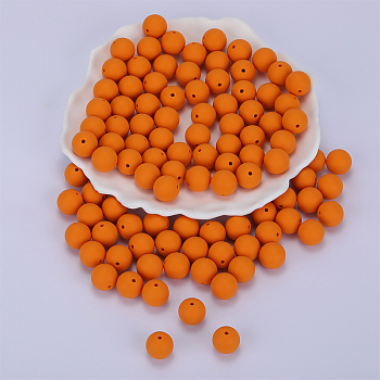 Round Silicone Focal Beads, Chewing Beads For Teethers, DIY Nursing Necklaces Making, Orange, 15mm, Hole: 2mm