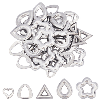 Unicraftale 40Pcs 5 Style 304 Stainless Steel Linking Rings, Pendants Accessories, Mixed Shapes, Stainless Steel Color, 8pcs/style