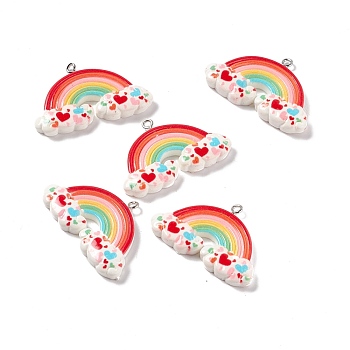 Opaque Resin Pendants, with Platinum Tone Iron Loops, Rainbow with Cloud, Colorful, 25.5x41x5mm, Hole: 2mm
