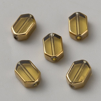 Glass Beads, Edge Plated, Rectangle, Yellow, 10x6.5x3mm, Hole: 1mm, 5pcs/bag