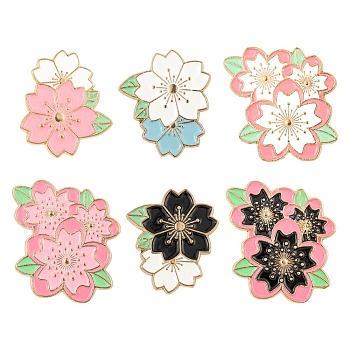 6Pcs 6 Style Creative Zinc Alloy Brooches, Enamel Pin, with Iron Butterfly Clutches or Rubber Clutches, Flower, Golden, Mixed Color, 23.5~30x25~27mm, Pin: 1mm, 1pc/style