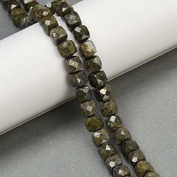 Natural Epidote with Pyrite Beads Strands, Faceted, Cube, 6x6x6mm, Hole: 1mm, about 56pcs/strand, 15.55''(39.5cm)